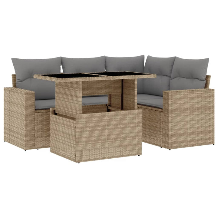 sofasæt til haven 5 dele med hynder polyrattan beige