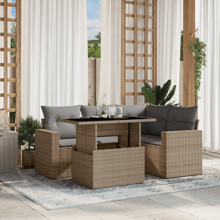 sofasæt til haven 5 dele med hynder polyrattan beige