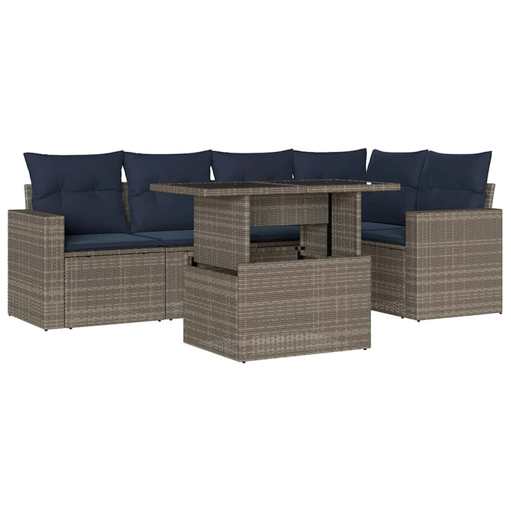 havesofasæt med 6 dele og hynder grå polyrattan