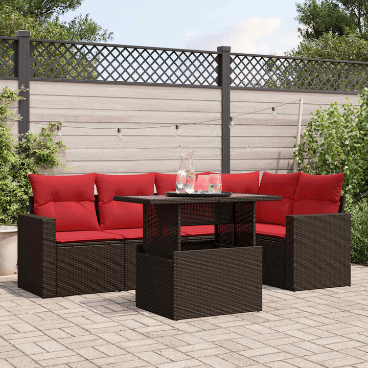 havesofasæt med 6 hynder brun polyrattan