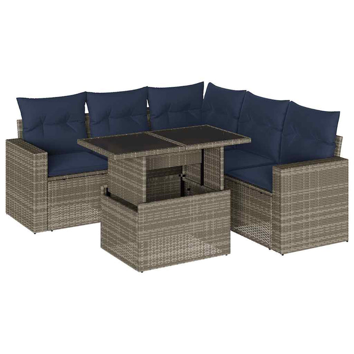 havesofasæt med 6 dele og hynder grå polyrattan