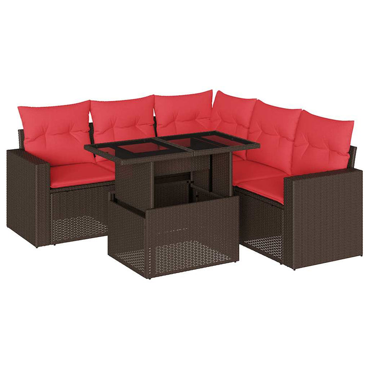 havesofasæt med 6 hynder brun polyrattan