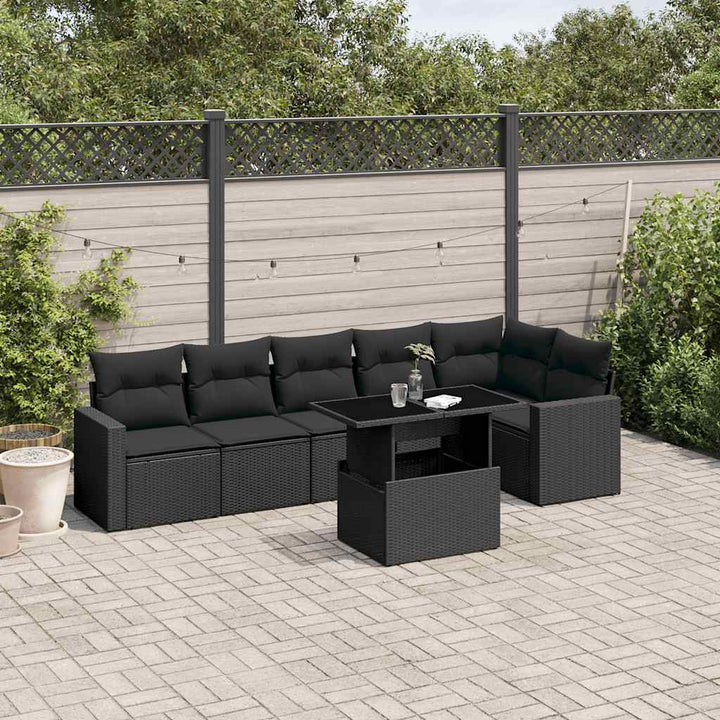 sofasæt til haven 7 dele med hynder polyrattan sort