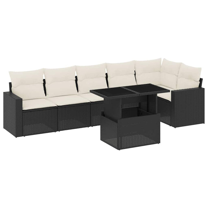 sofasæt til haven 7 dele med hynder polyrattan sort