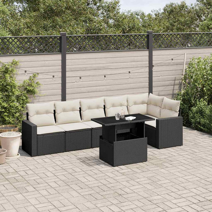 sofasæt til haven 7 dele med hynder polyrattan sort