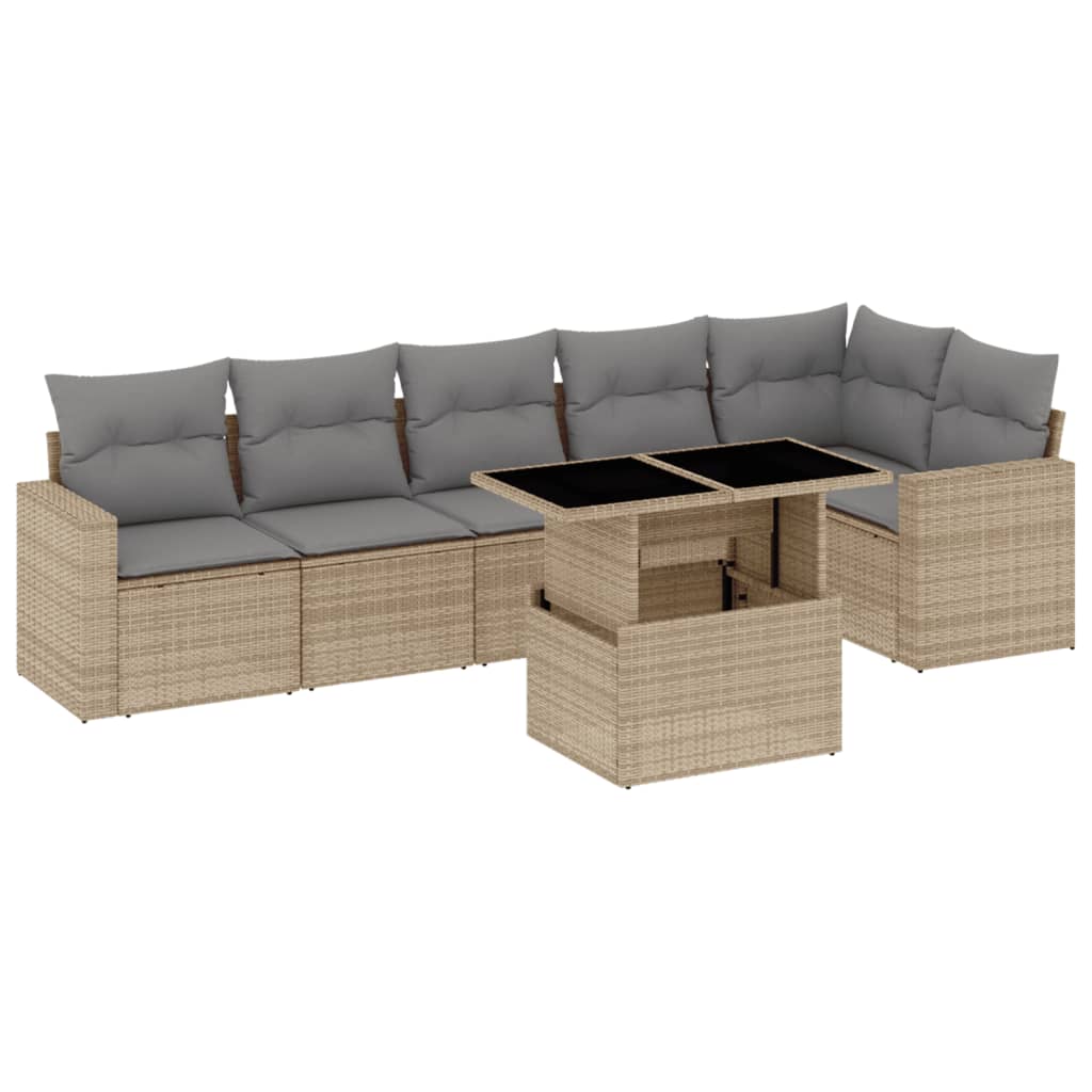 sofasæt til haven 7 dele med hynder polyrattan beige