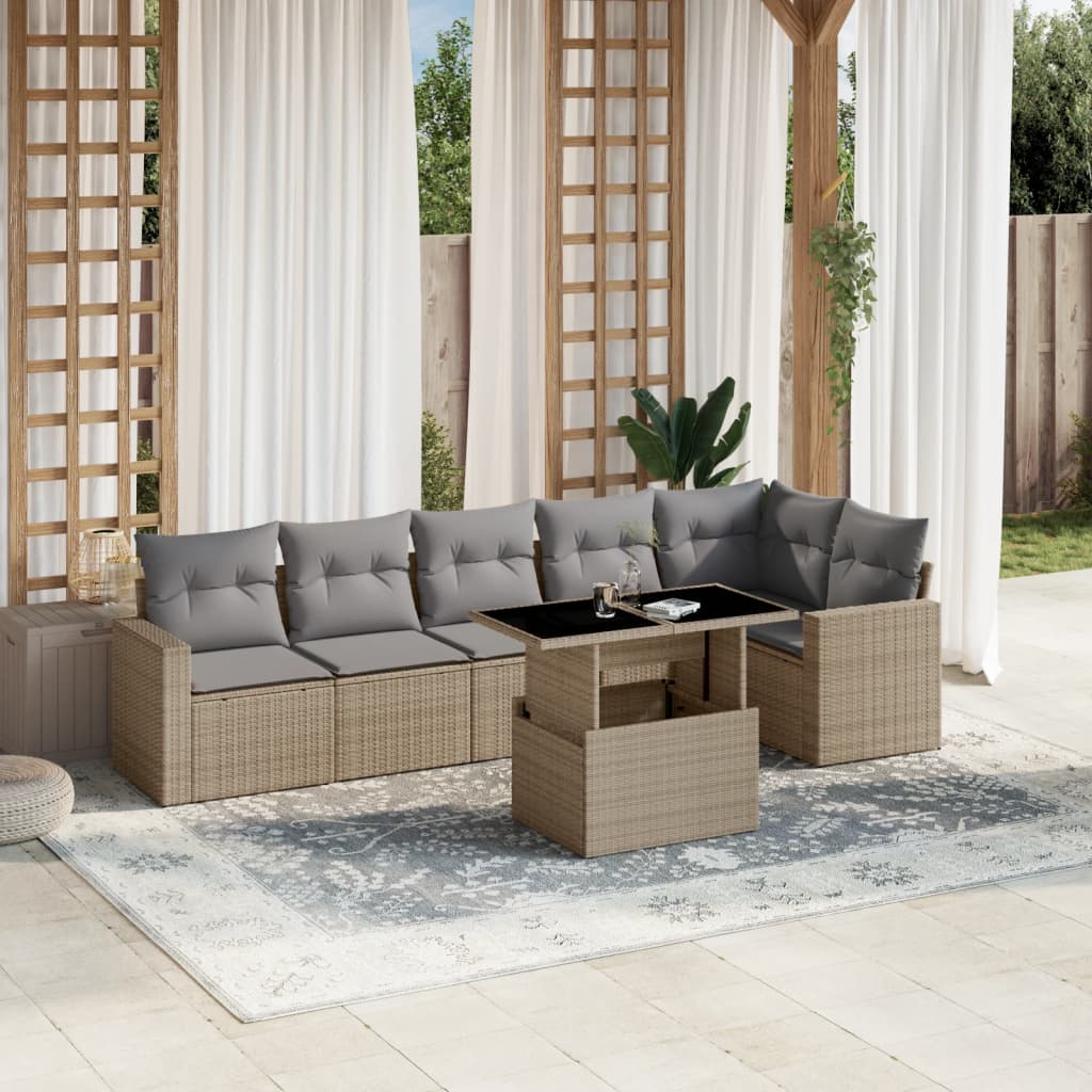 sofasæt til haven 7 dele med hynder polyrattan beige