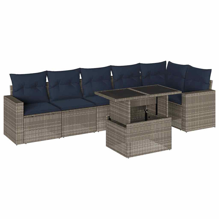havesofasæt med 7 dele og hynder grå polyrattan