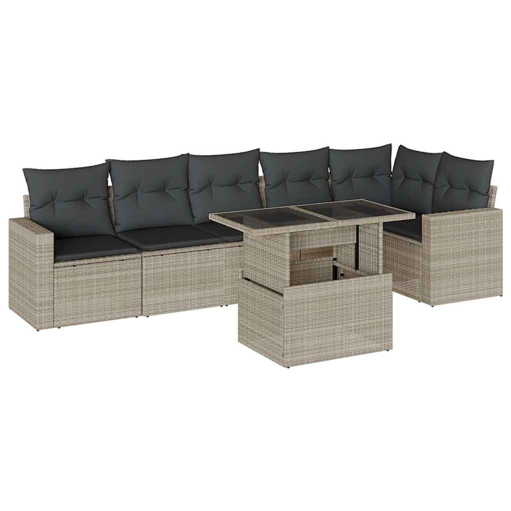 sofasæt til haven 7 dele med hynder polyrattan lysegrå