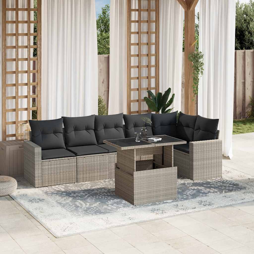 sofasæt til haven 7 dele med hynder polyrattan lysegrå