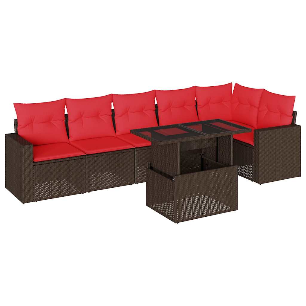 havesofasæt med 7 hynder brun polyrattan