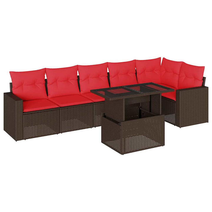 havesofasæt med 7 hynder brun polyrattan