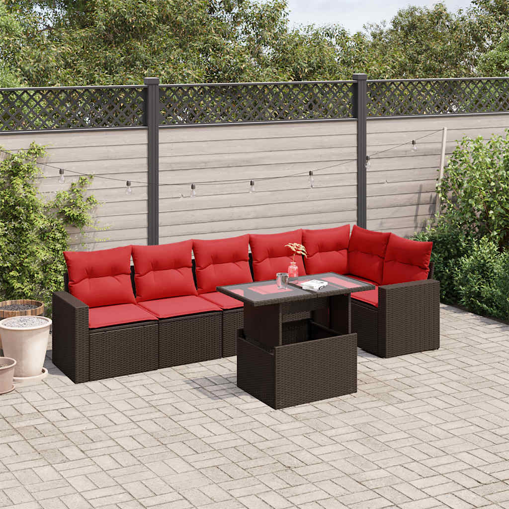 havesofasæt med 7 hynder brun polyrattan