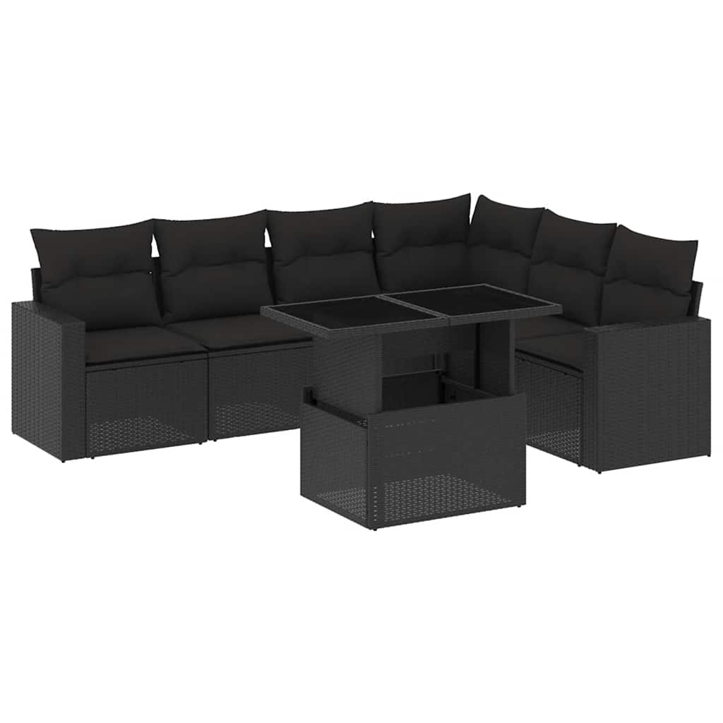 sofasæt til haven 7 dele med hynder polyrattan sort