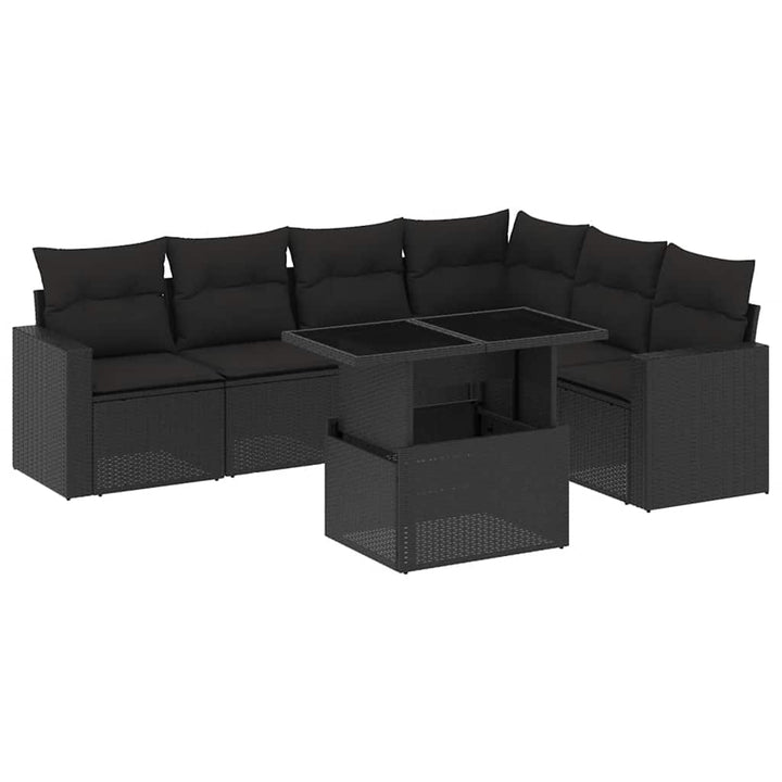 sofasæt til haven 7 dele med hynder polyrattan sort