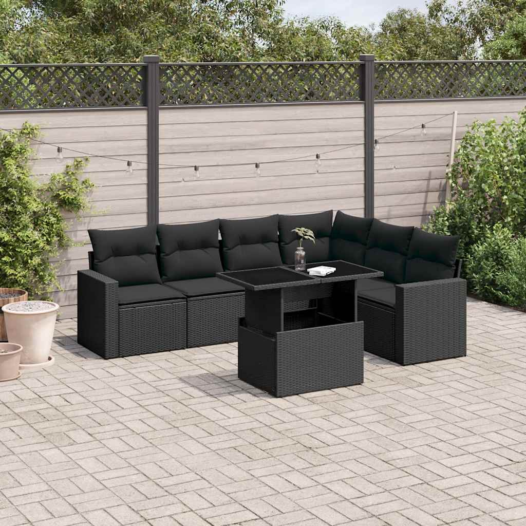 sofasæt til haven 7 dele med hynder polyrattan sort