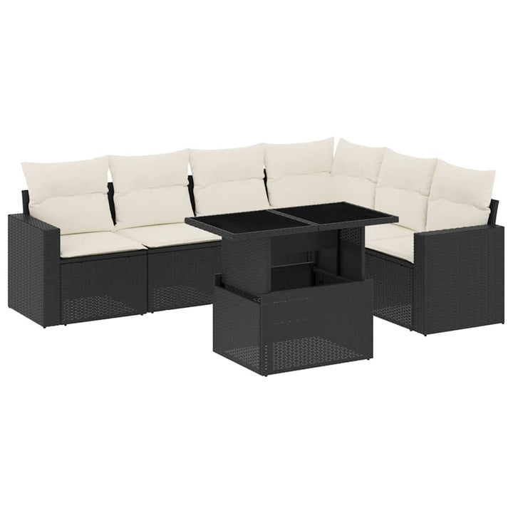 sofasæt til haven 7 dele med hynder polyrattan sort