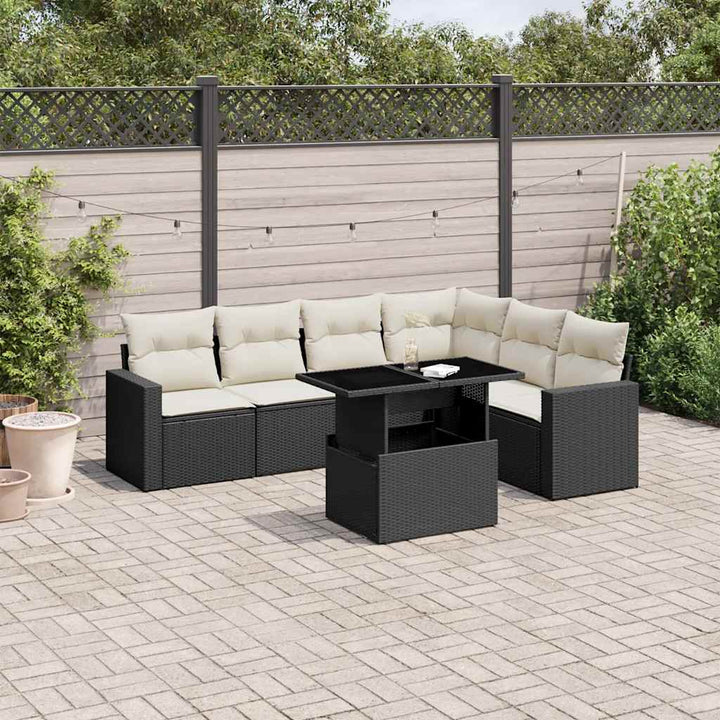 sofasæt til haven 7 dele med hynder polyrattan sort