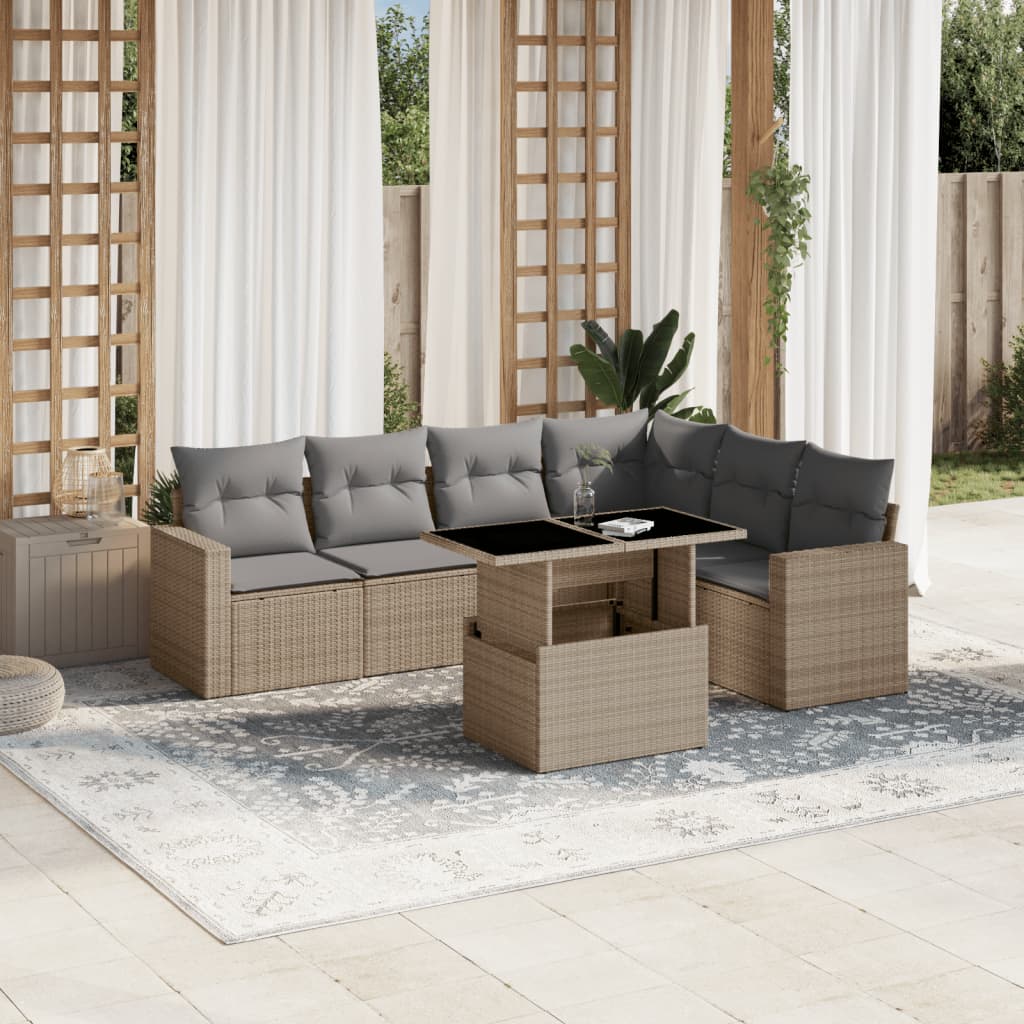 sofasæt til haven 7 dele med hynder polyrattan beige