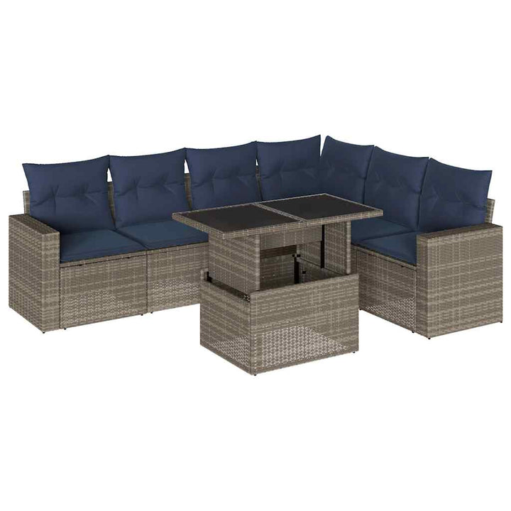 havesofasæt med 7 dele og hynder grå polyrattan