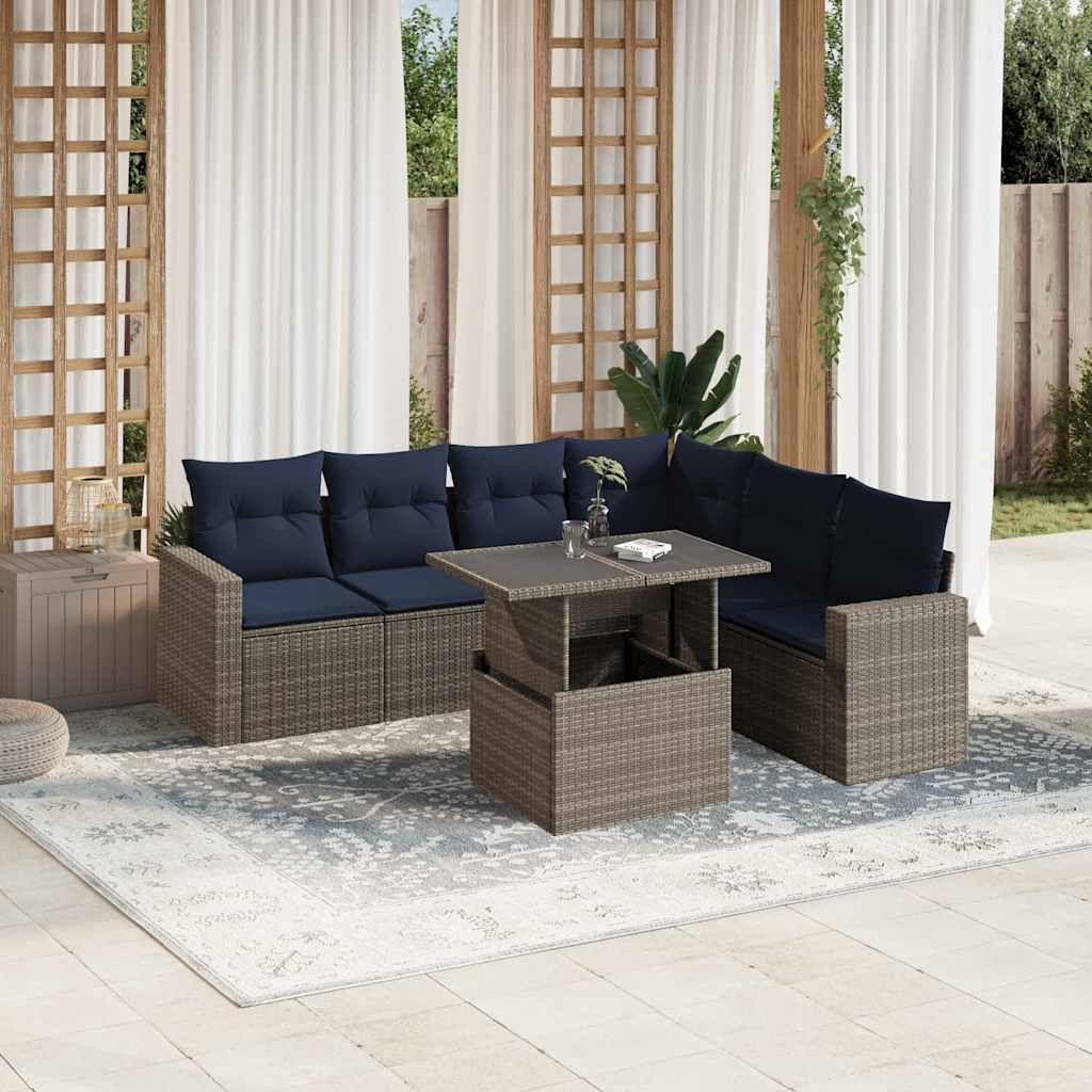 havesofasæt med 7 dele og hynder grå polyrattan