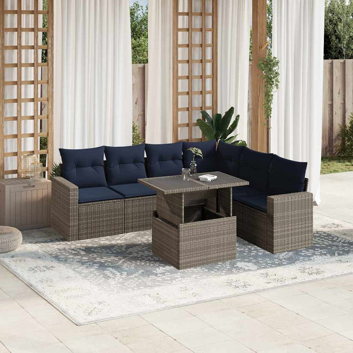 havesofasæt med 7 dele og hynder grå polyrattan