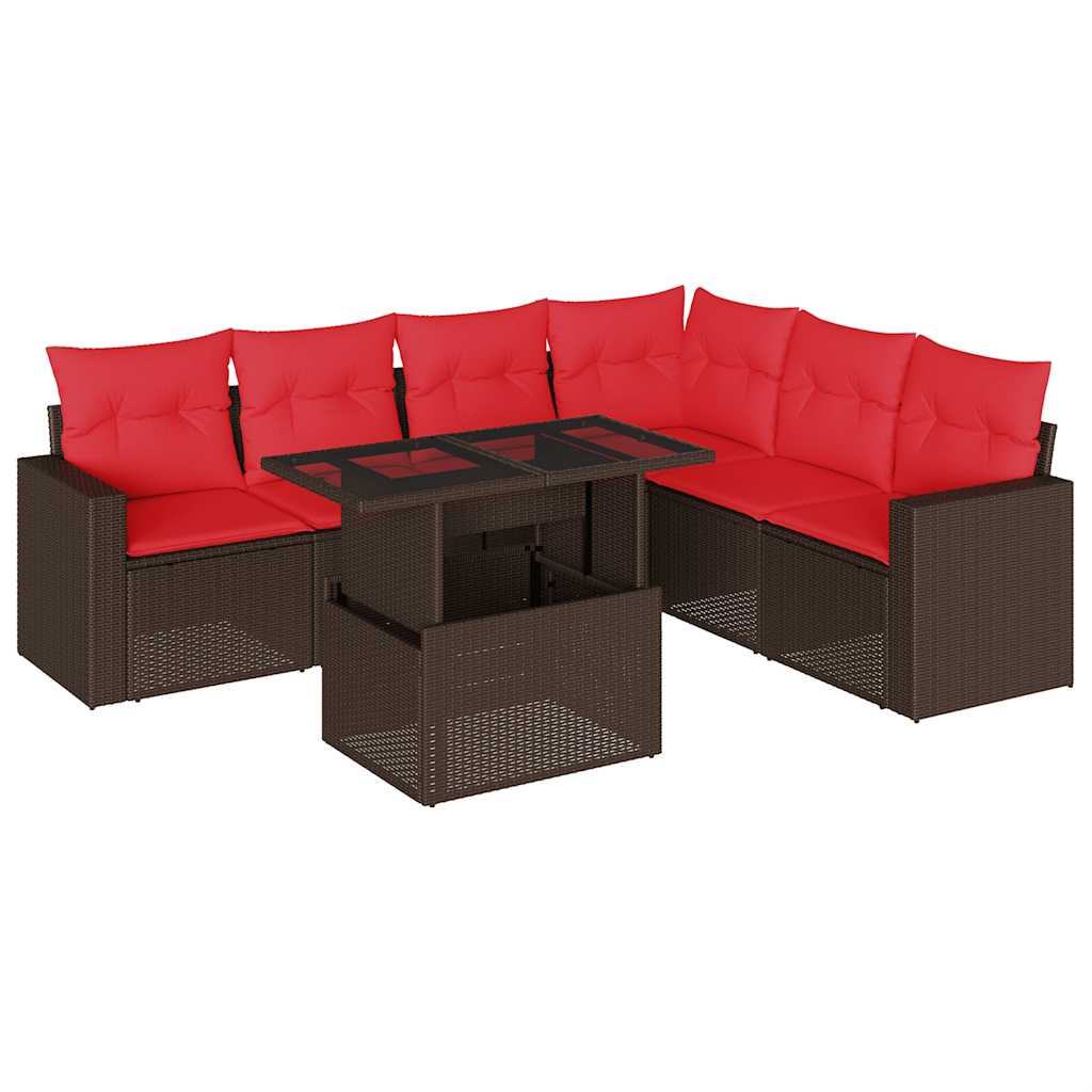 havesofasæt med 7 hynder brun polyrattan