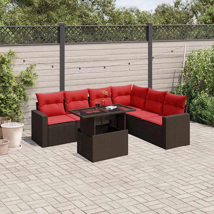 havesofasæt med 7 hynder brun polyrattan