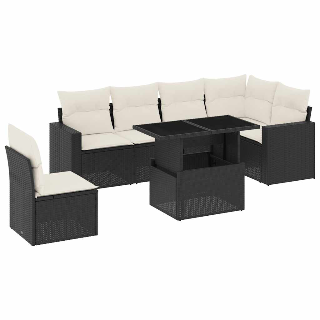 sofasæt til haven 7 dele med hynder polyrattan sort