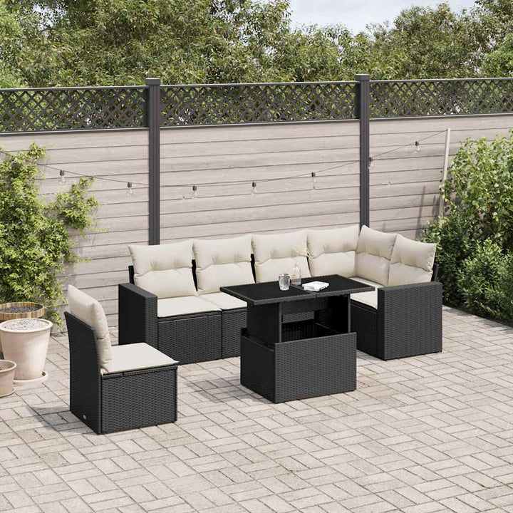 sofasæt til haven 7 dele med hynder polyrattan sort