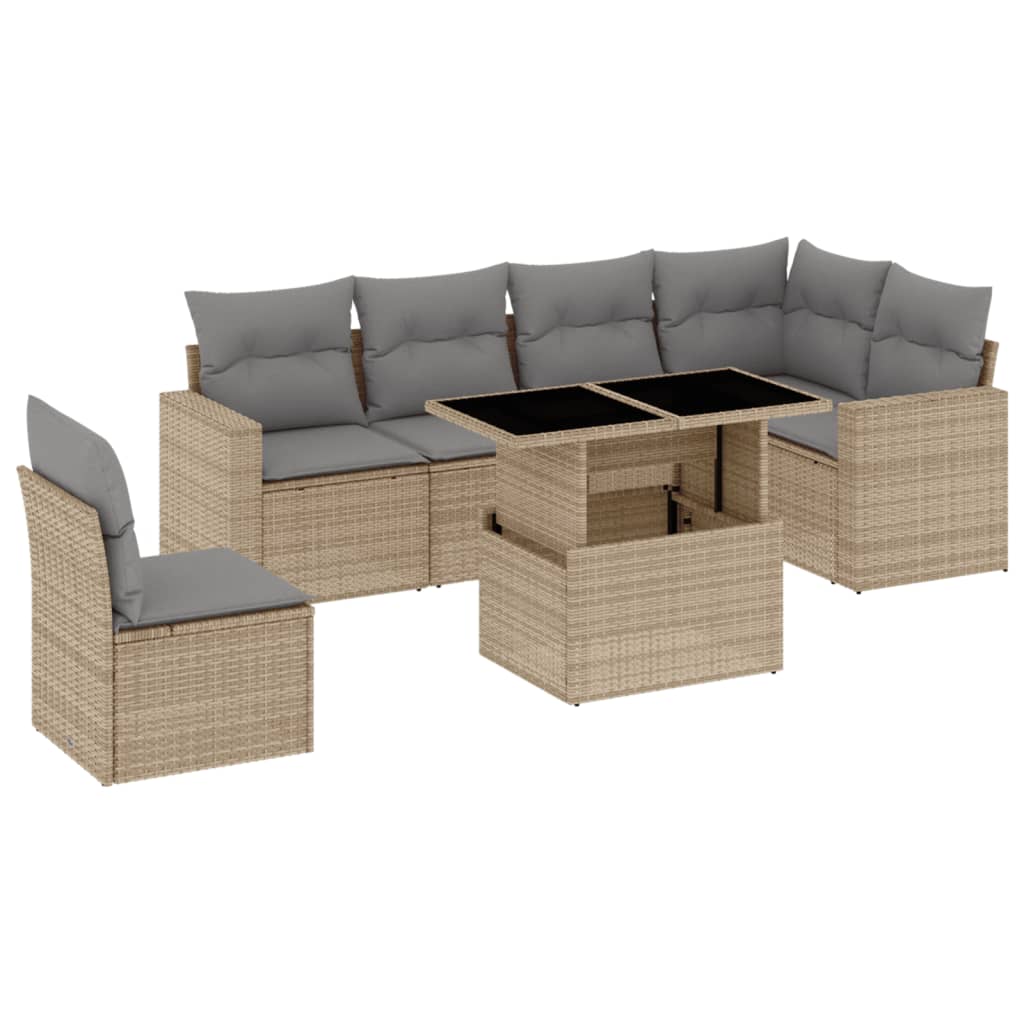 sofasæt til haven 7 dele med hynder polyrattan beige