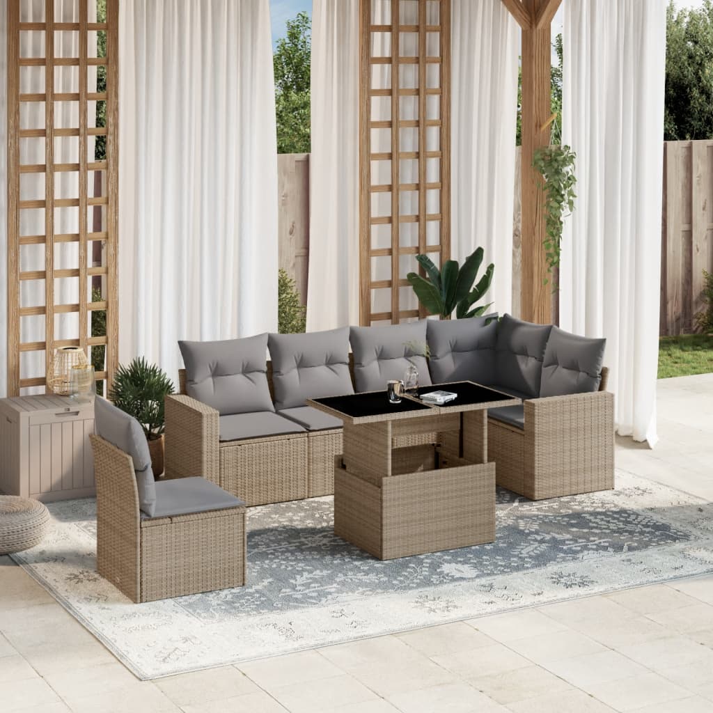 sofasæt til haven 7 dele med hynder polyrattan beige