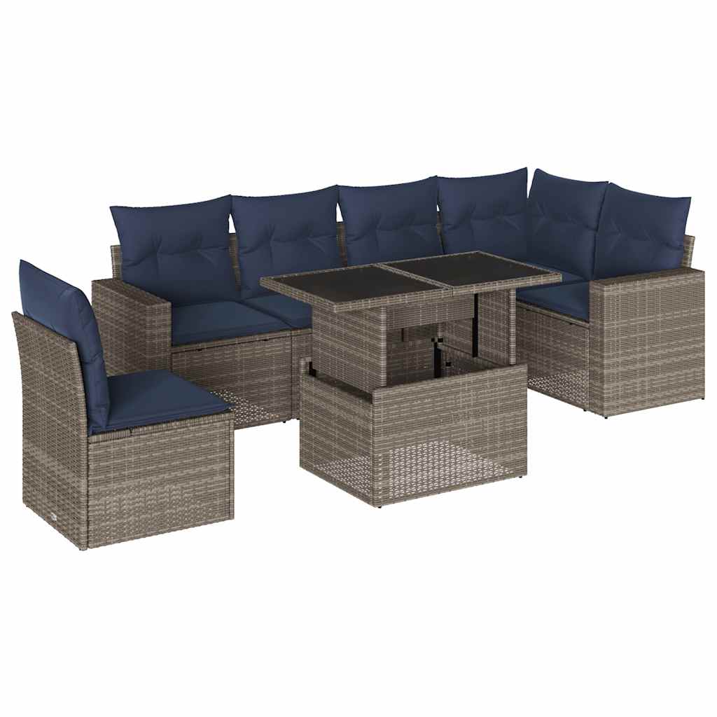 havesofasæt med 7 dele og hynder grå polyrattan
