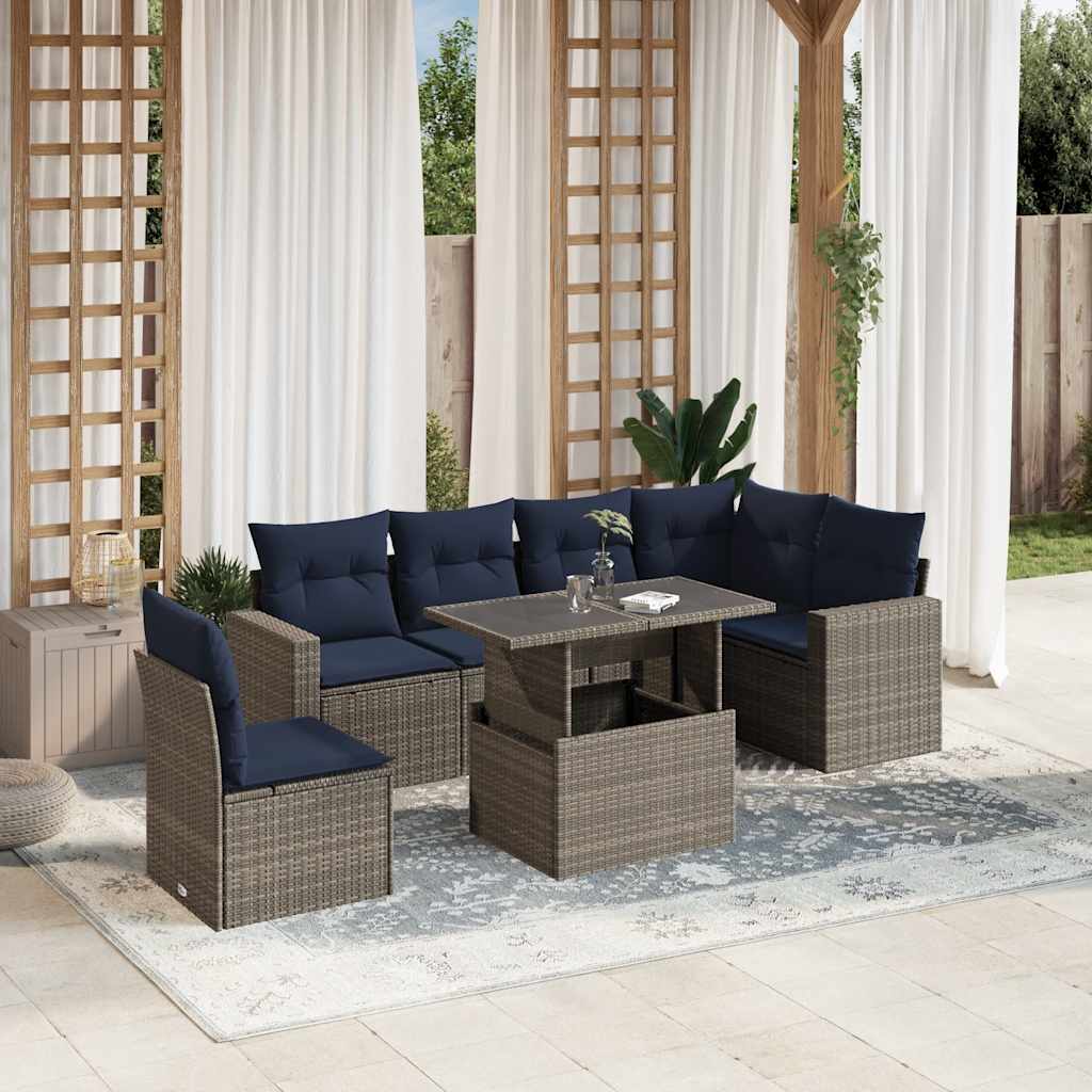 havesofasæt med 7 dele og hynder grå polyrattan