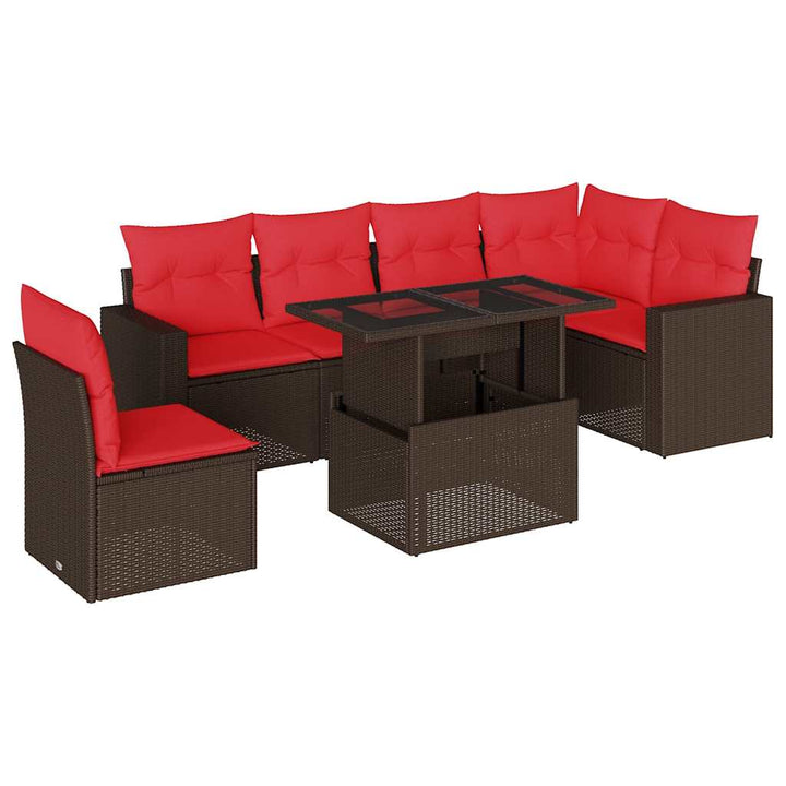 havesofasæt med 7 hynder brun polyrattan