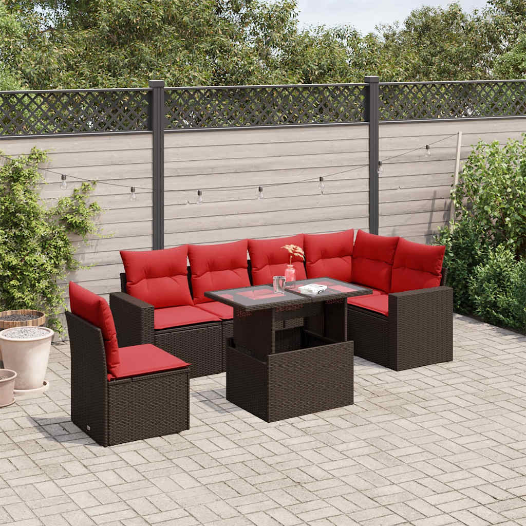 havesofasæt med 7 hynder brun polyrattan
