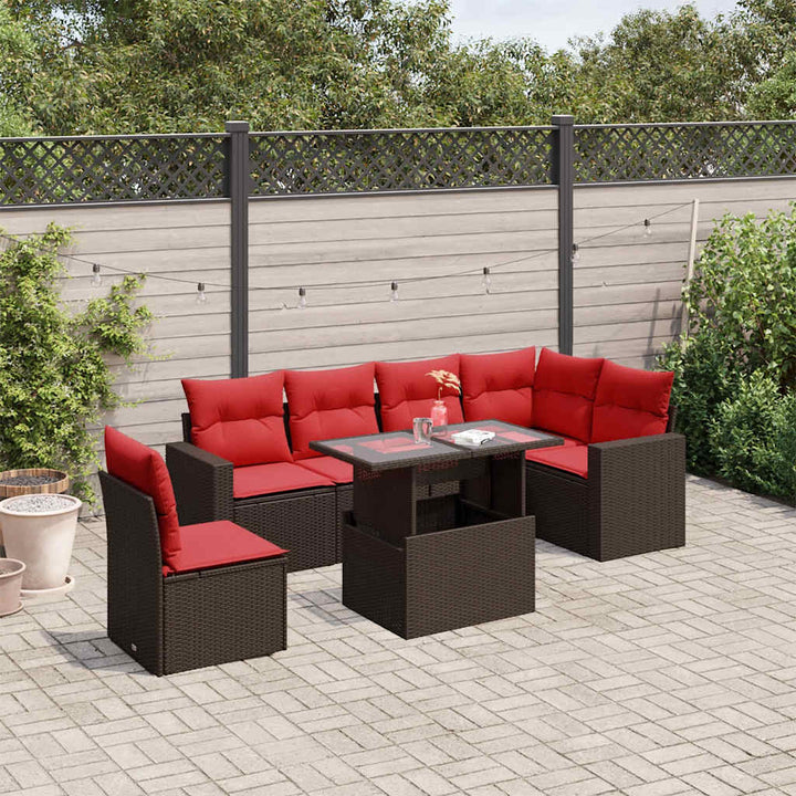 havesofasæt med 7 hynder brun polyrattan