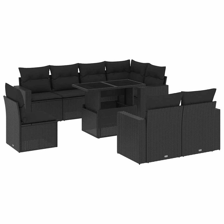 sofasæt til haven 9 dele med hynder polyrattan sort