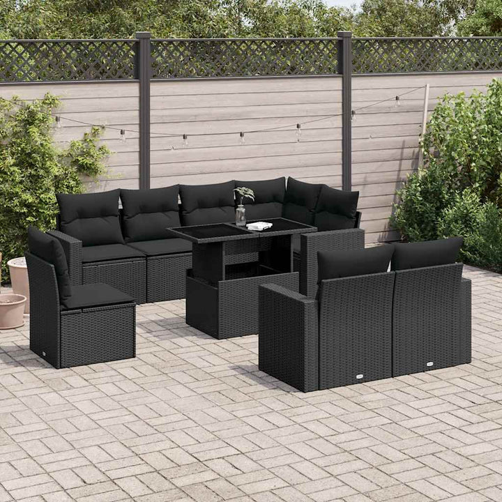 sofasæt til haven 9 dele med hynder polyrattan sort