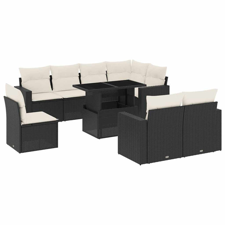 sofasæt til haven 9 dele med hynder polyrattan sort