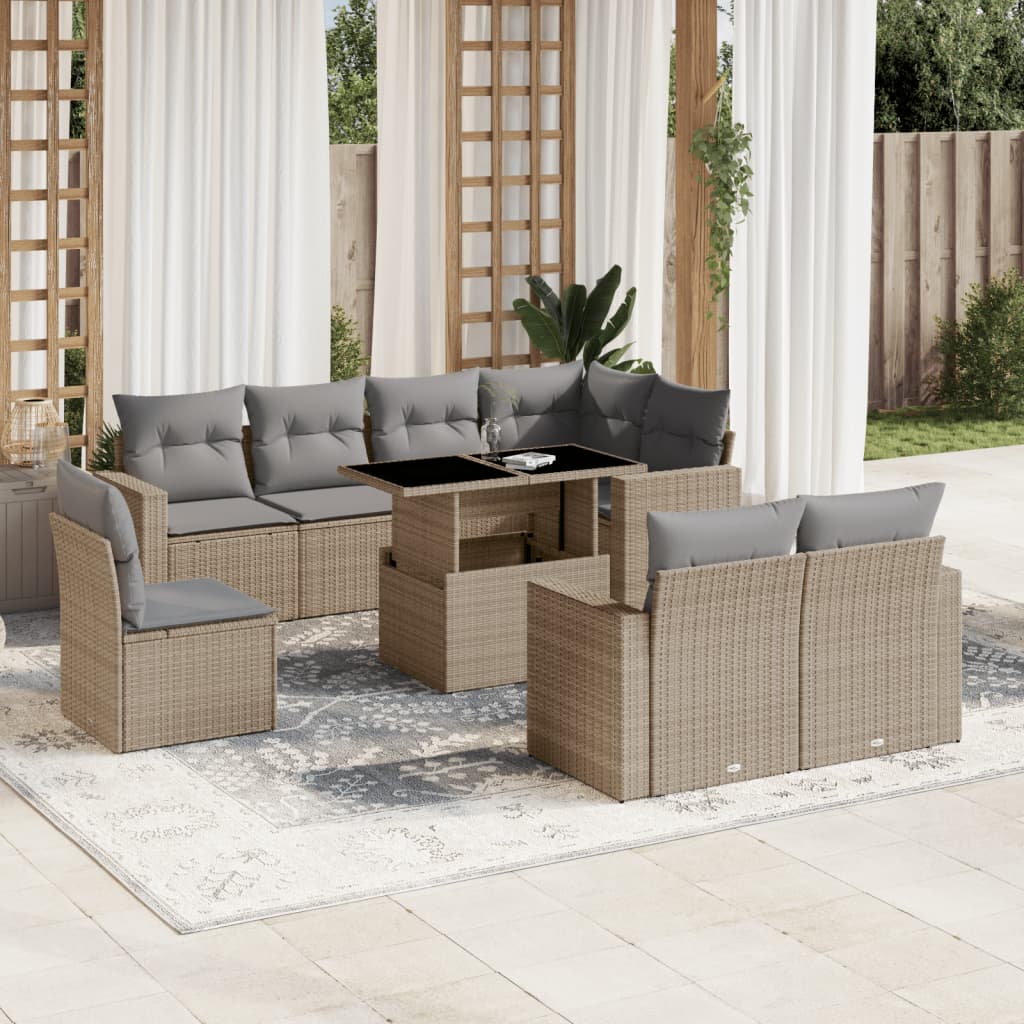 sofasæt til haven 9 dele med hynder polyrattan beige