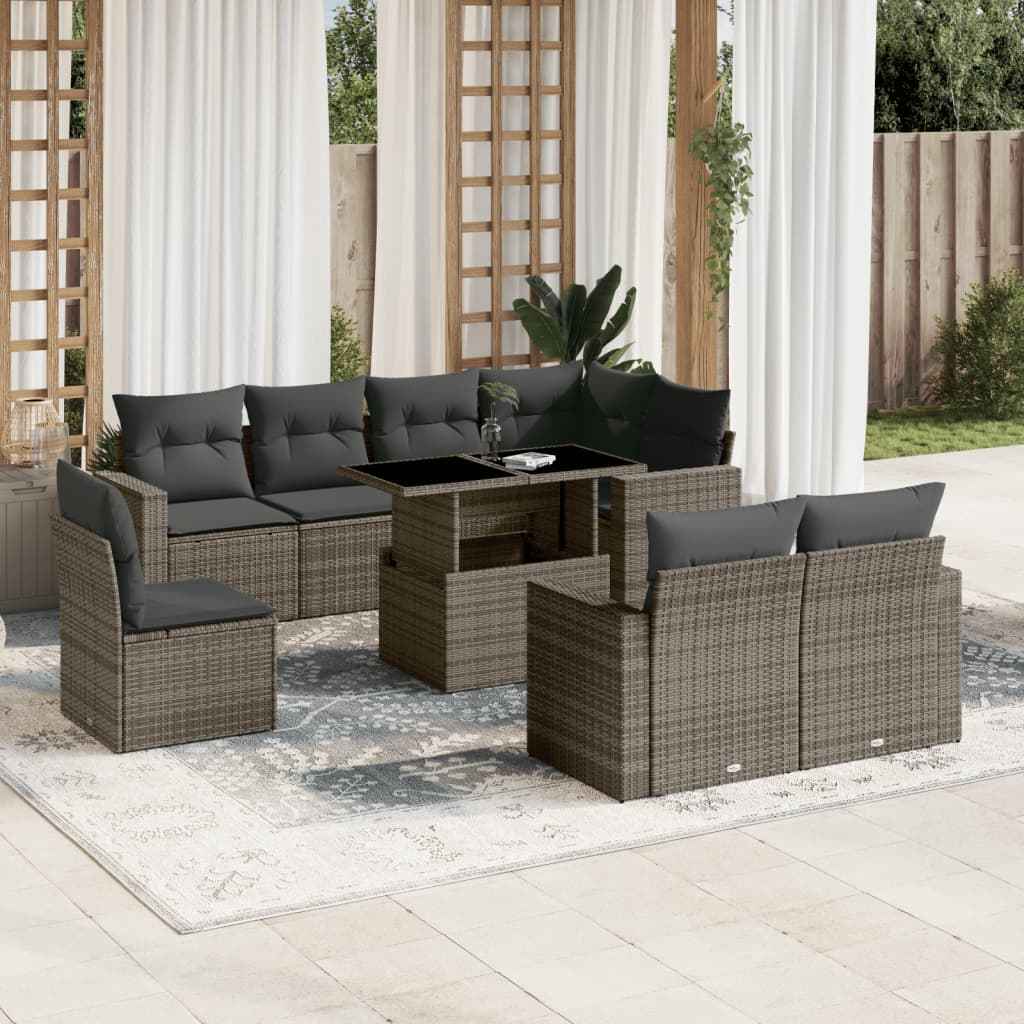 sofasæt til haven 9 dele med hynder polyrattan grå