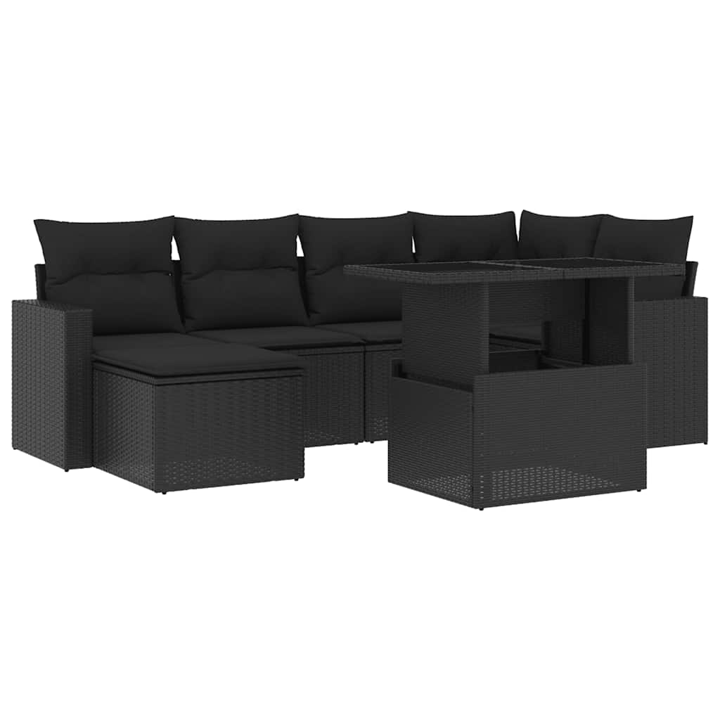 sofasæt til haven 7 dele med hynder polyrattan sort