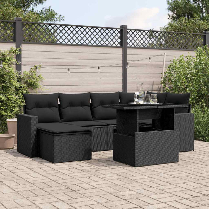 sofasæt til haven 7 dele med hynder polyrattan sort