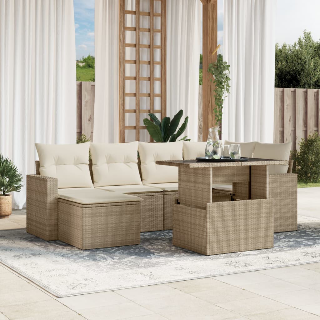sofasæt til haven 7 dele med hynder polyrattan beige