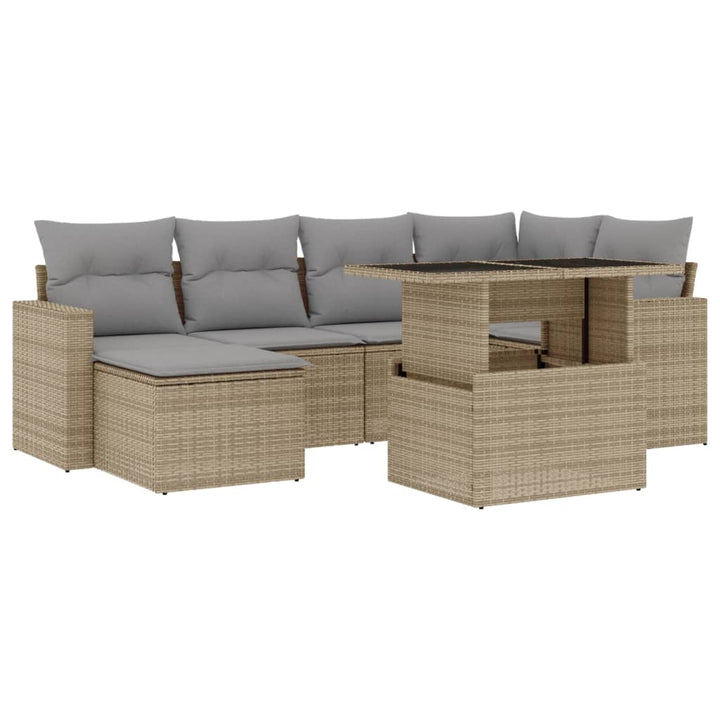 sofasæt til haven 7 dele med hynder polyrattan beige