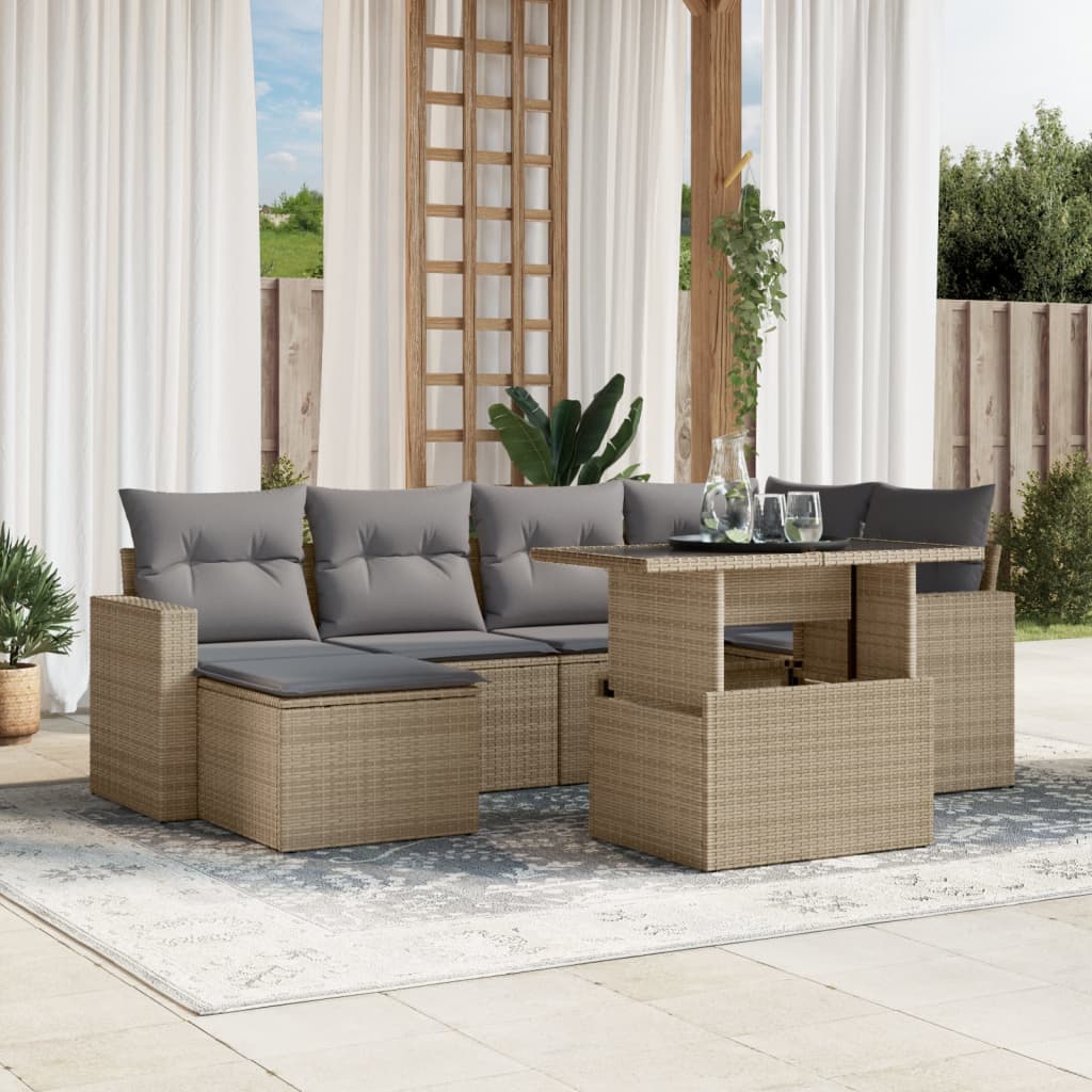 sofasæt til haven 7 dele med hynder polyrattan beige