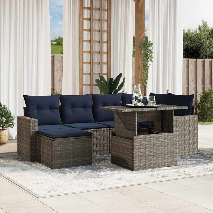 havesofasæt med 7 dele og hynder grå polyrattan