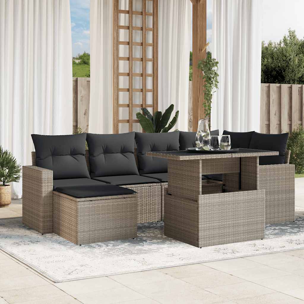 sofasæt til haven 7 dele med hynder polyrattan lysegrå