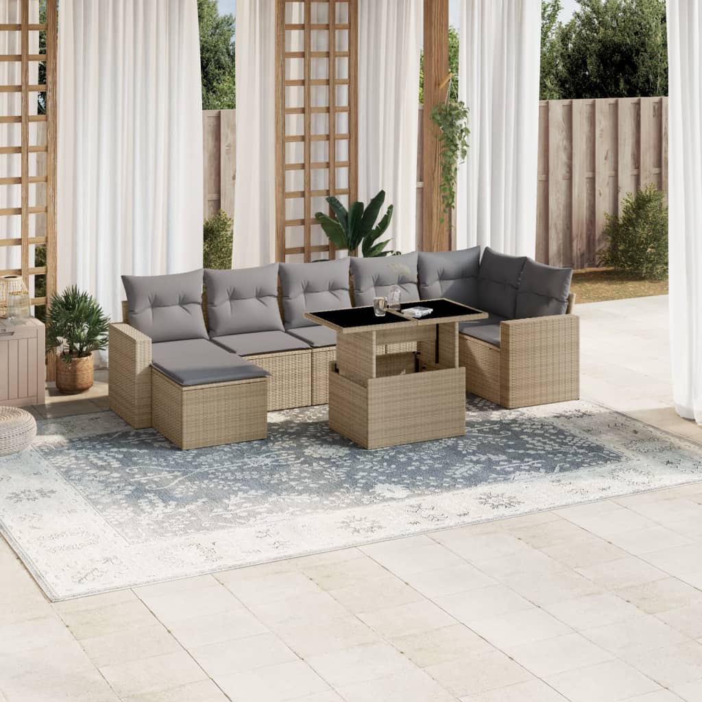 sofasæt til haven 8 dele med hynder polyrattan beige